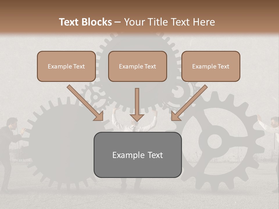 A Group Of People Holding Up Gears In Front Of A Wall PowerPoint Template