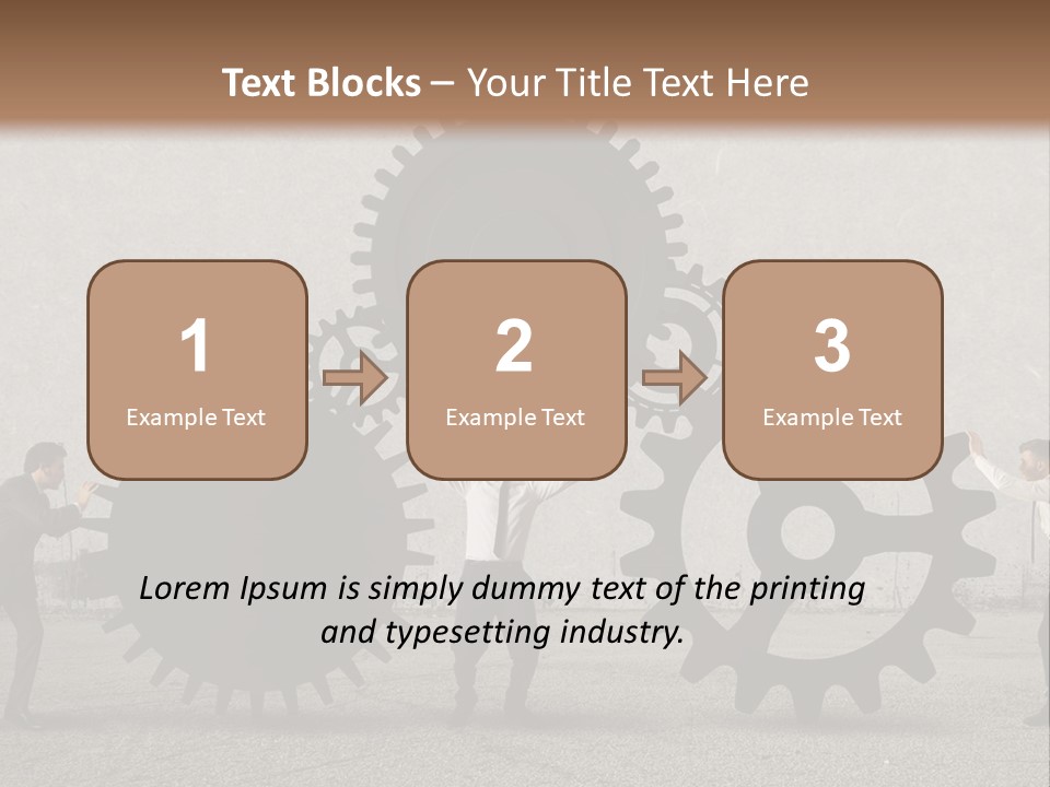 A Group Of People Holding Up Gears In Front Of A Wall PowerPoint Template