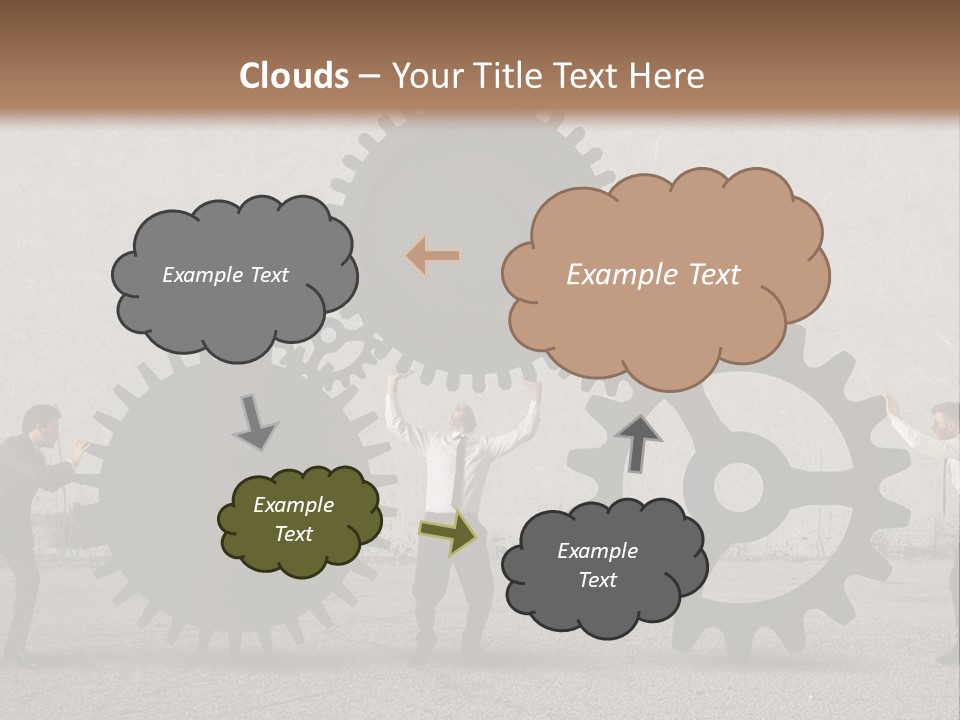 A Group Of People Holding Up Gears In Front Of A Wall PowerPoint Template