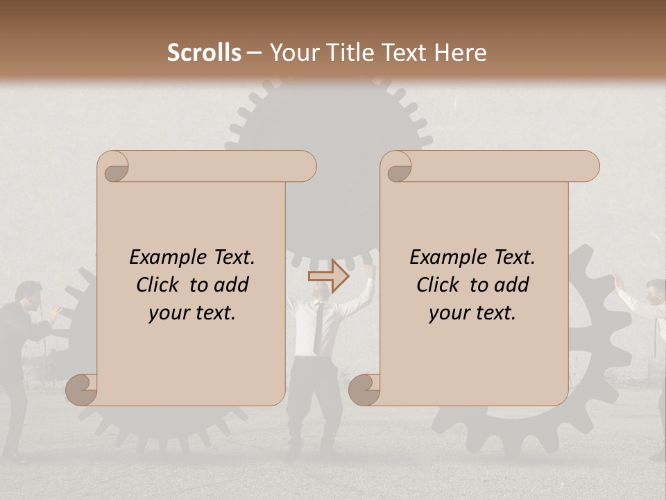 A Group Of People Holding Up Gears In Front Of A Wall PowerPoint Template