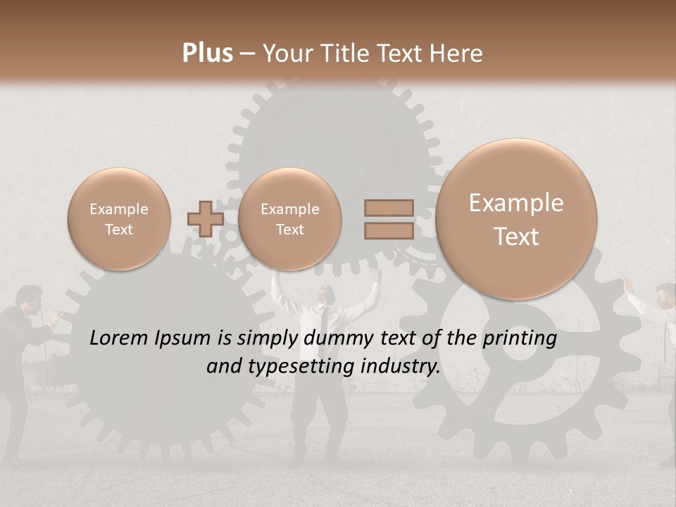 A Group Of People Holding Up Gears In Front Of A Wall PowerPoint Template