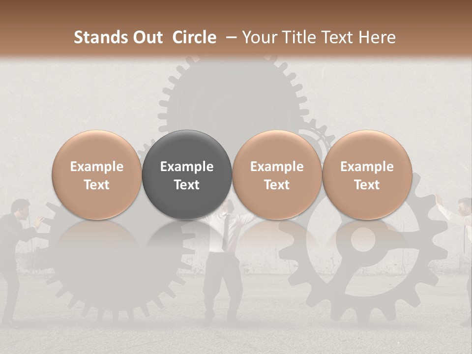 A Group Of People Holding Up Gears In Front Of A Wall PowerPoint Template