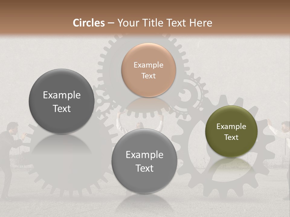 A Group Of People Holding Up Gears In Front Of A Wall PowerPoint Template