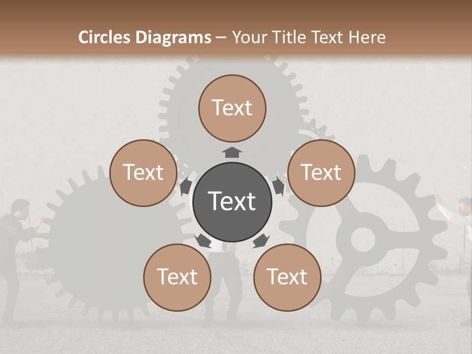 A Group Of People Holding Up Gears In Front Of A Wall PowerPoint Template