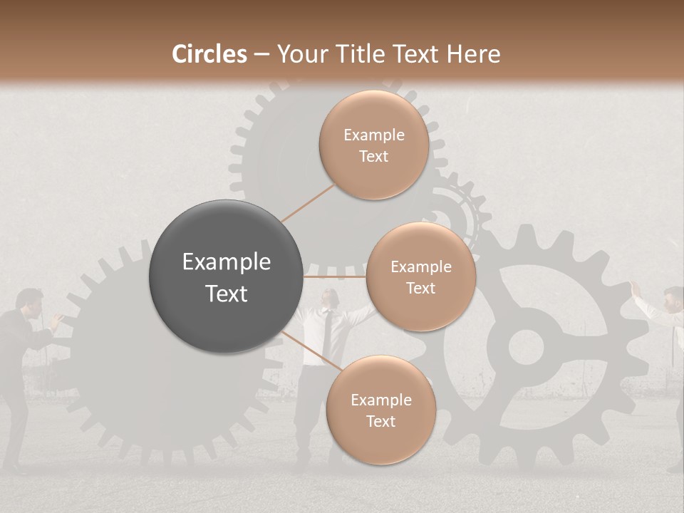 A Group Of People Holding Up Gears In Front Of A Wall PowerPoint Template