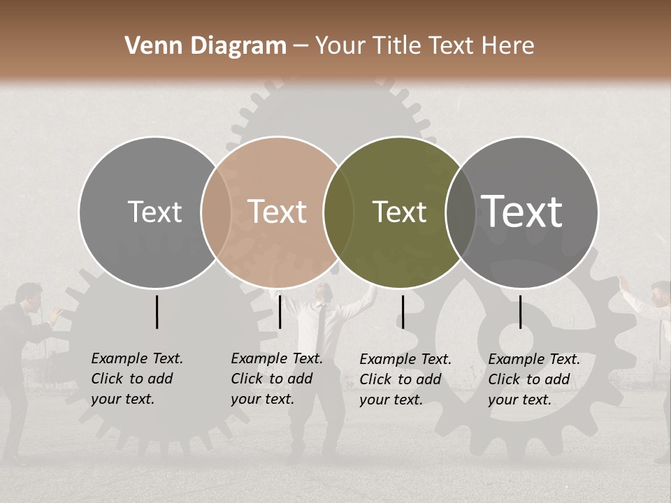 A Group Of People Holding Up Gears In Front Of A Wall PowerPoint Template