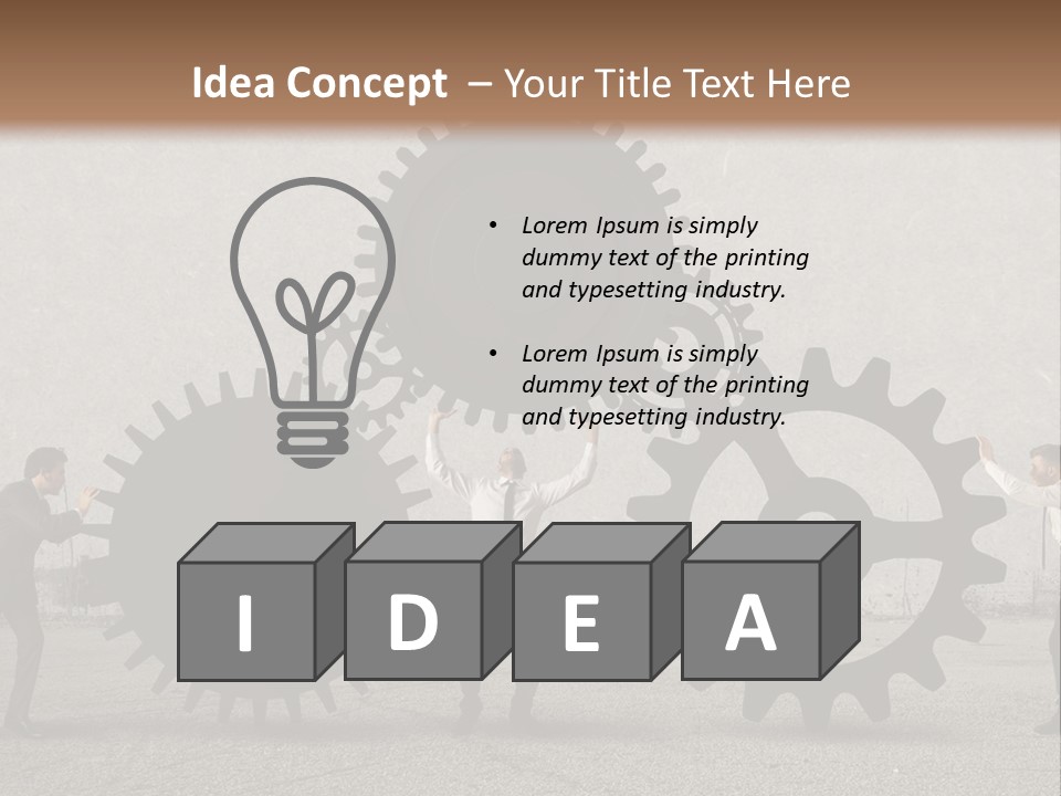 A Group Of People Holding Up Gears In Front Of A Wall PowerPoint Template