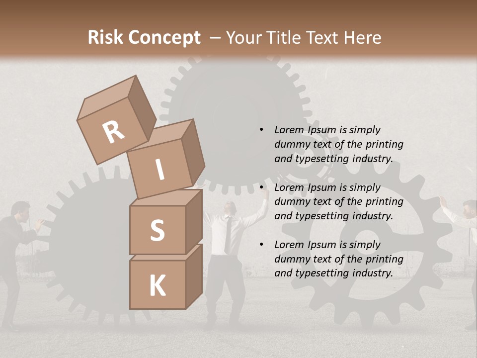 A Group Of People Holding Up Gears In Front Of A Wall PowerPoint Template