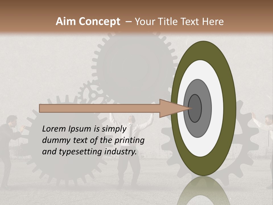A Group Of People Holding Up Gears In Front Of A Wall PowerPoint Template
