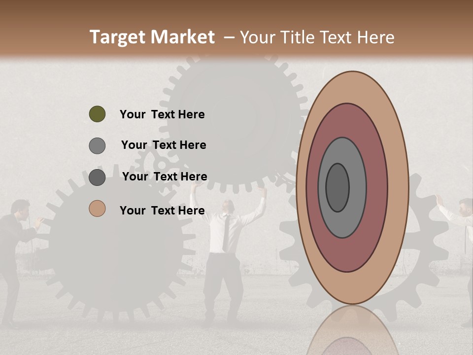 A Group Of People Holding Up Gears In Front Of A Wall PowerPoint Template