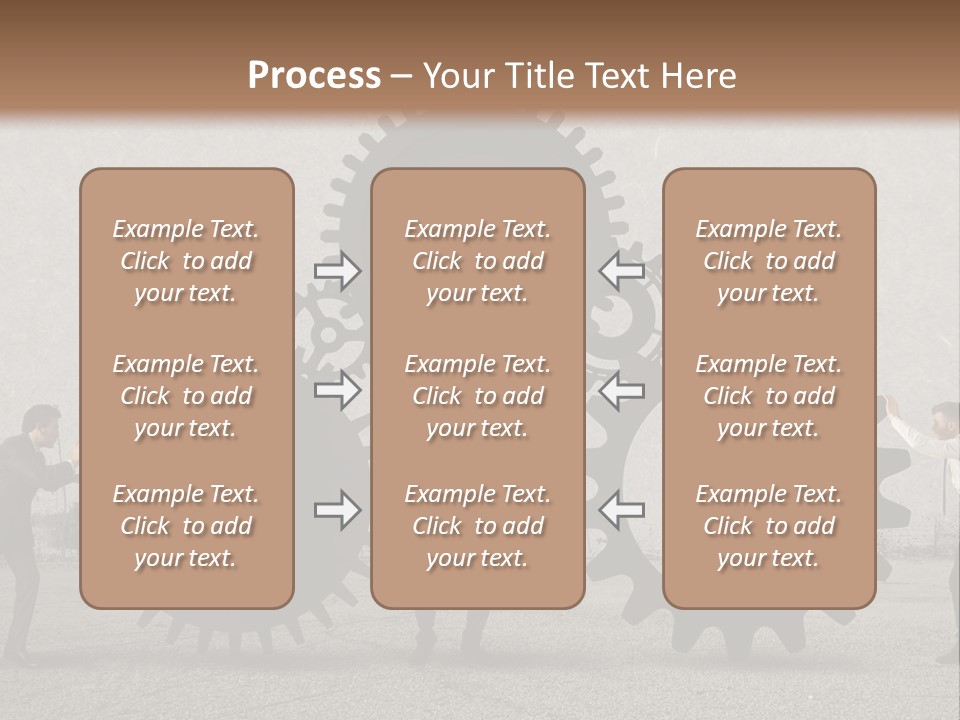 A Group Of People Holding Up Gears In Front Of A Wall PowerPoint Template