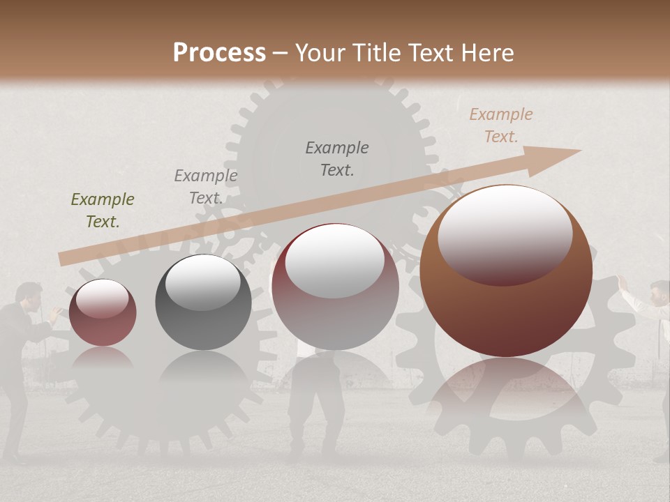 A Group Of People Holding Up Gears In Front Of A Wall PowerPoint Template