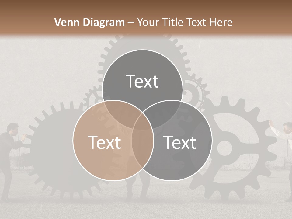 A Group Of People Holding Up Gears In Front Of A Wall PowerPoint Template