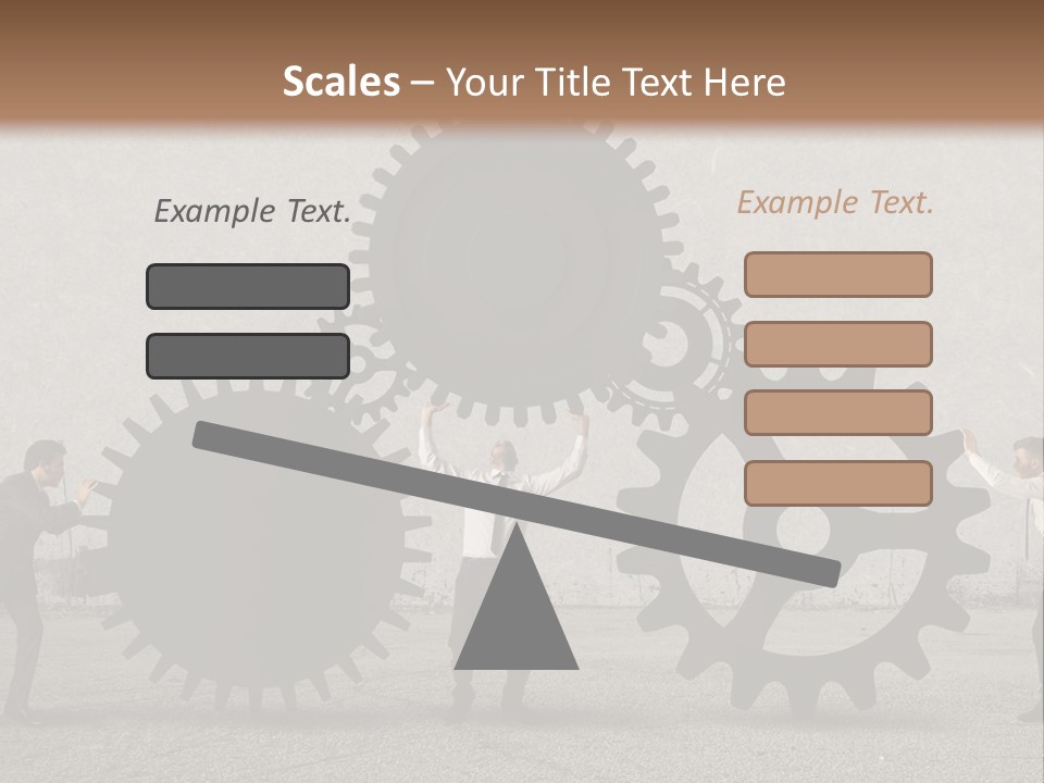 A Group Of People Holding Up Gears In Front Of A Wall PowerPoint Template