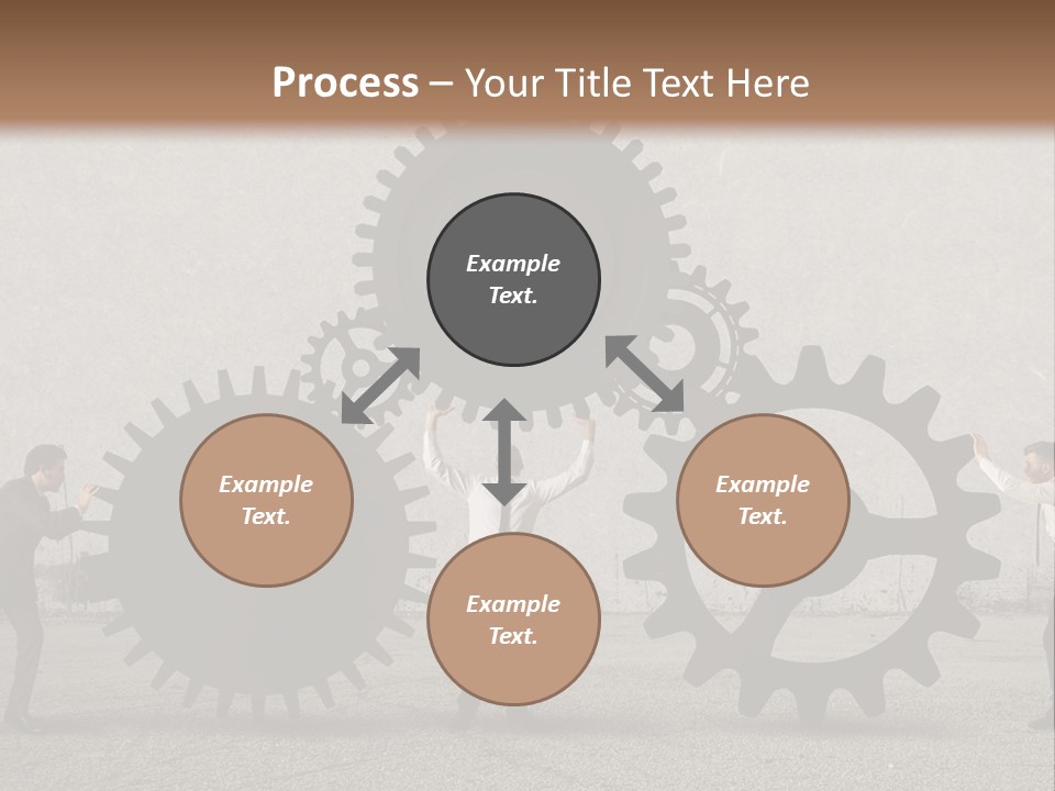 A Group Of People Holding Up Gears In Front Of A Wall PowerPoint Template