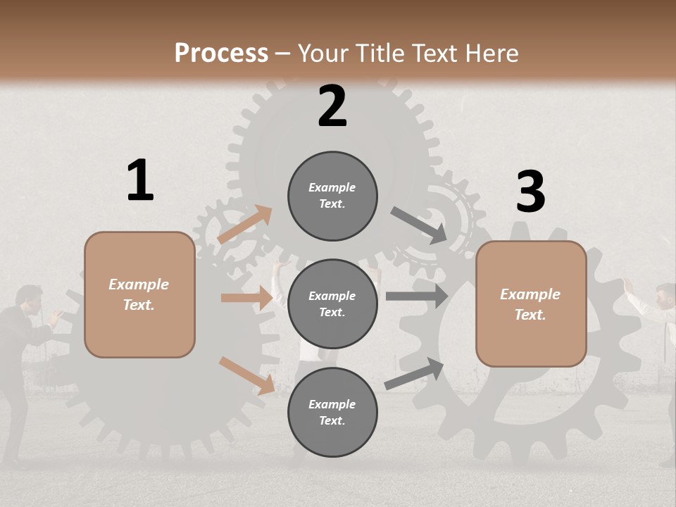A Group Of People Holding Up Gears In Front Of A Wall PowerPoint Template