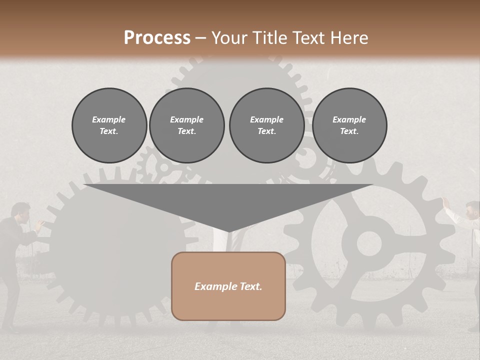 A Group Of People Holding Up Gears In Front Of A Wall PowerPoint Template