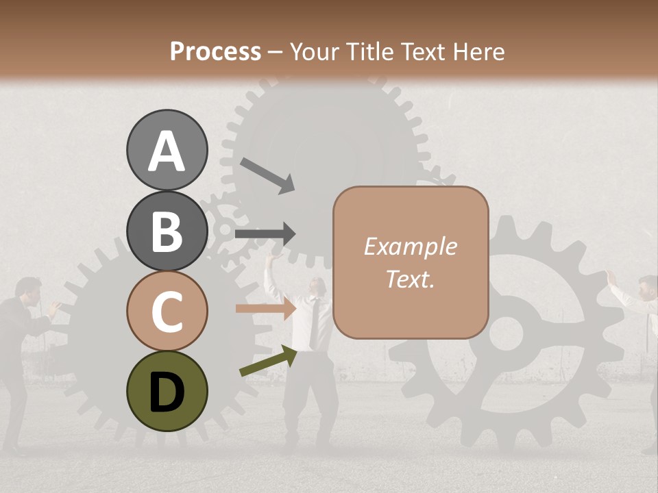 A Group Of People Holding Up Gears In Front Of A Wall PowerPoint Template