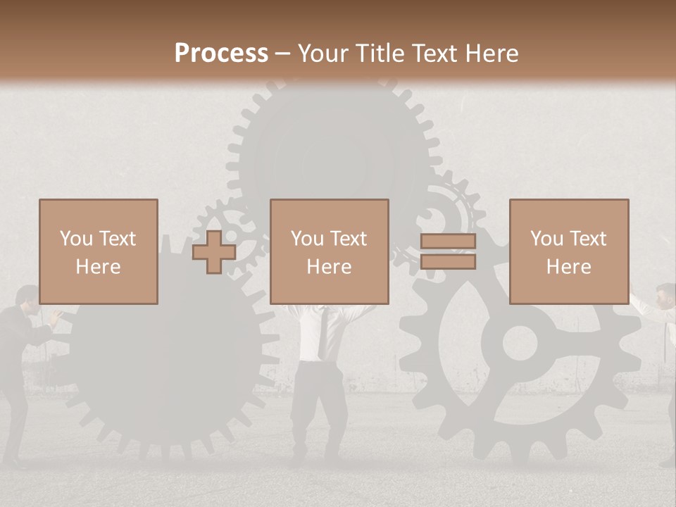 A Group Of People Holding Up Gears In Front Of A Wall PowerPoint Template