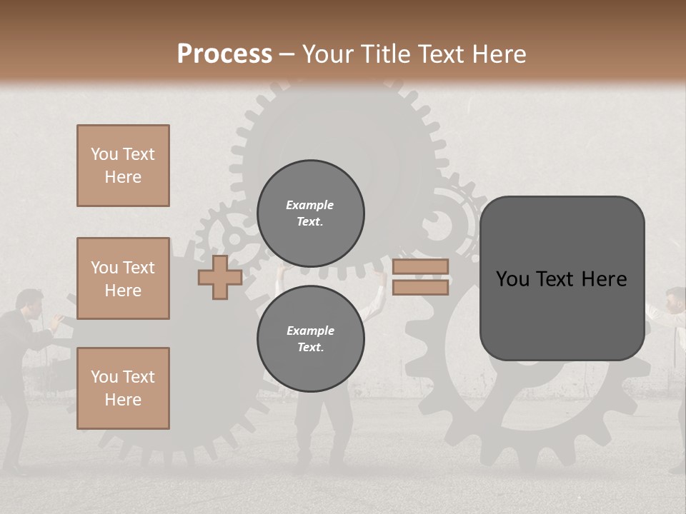 A Group Of People Holding Up Gears In Front Of A Wall PowerPoint Template