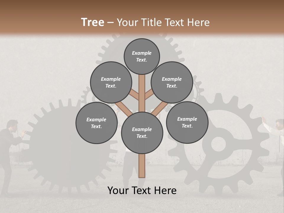 A Group Of People Holding Up Gears In Front Of A Wall PowerPoint Template