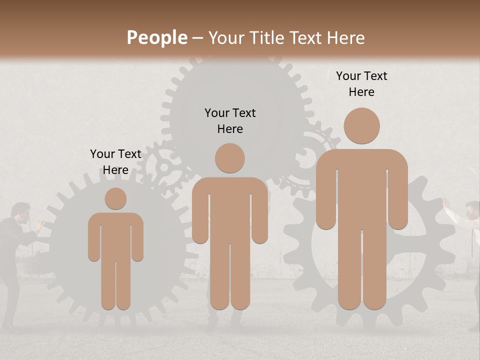 A Group Of People Holding Up Gears In Front Of A Wall PowerPoint Template