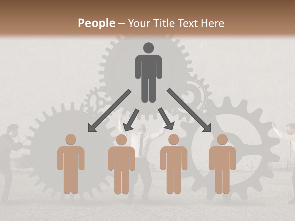 A Group Of People Holding Up Gears In Front Of A Wall PowerPoint Template