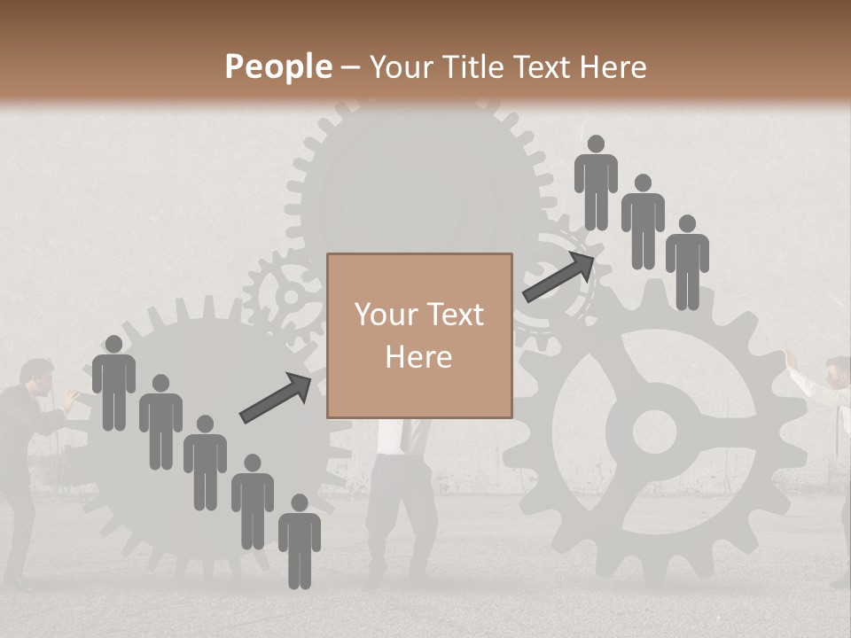 A Group Of People Holding Up Gears In Front Of A Wall PowerPoint Template