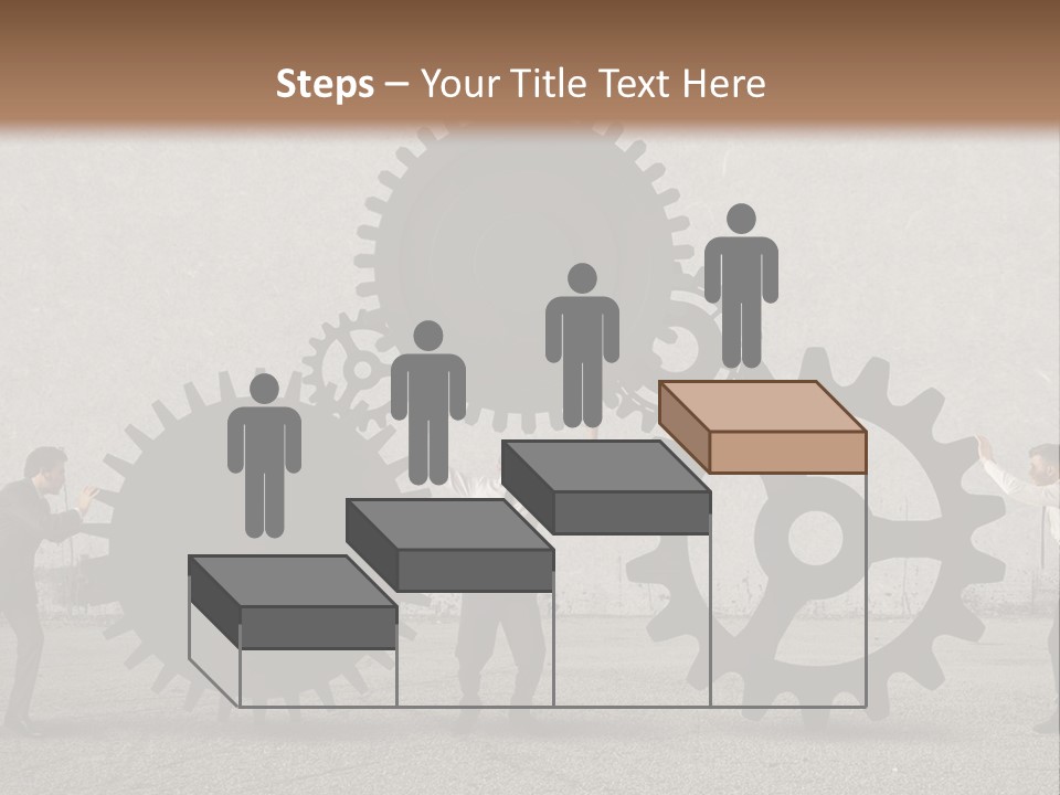A Group Of People Holding Up Gears In Front Of A Wall PowerPoint Template