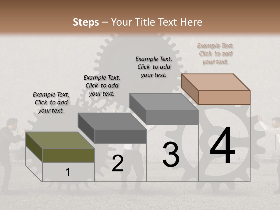 A Group Of People Holding Up Gears In Front Of A Wall PowerPoint Template
