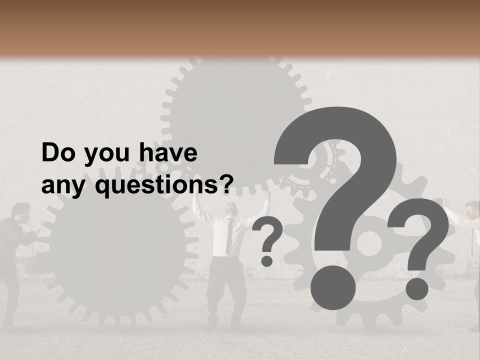 A Group Of People Holding Up Gears In Front Of A Wall PowerPoint Template