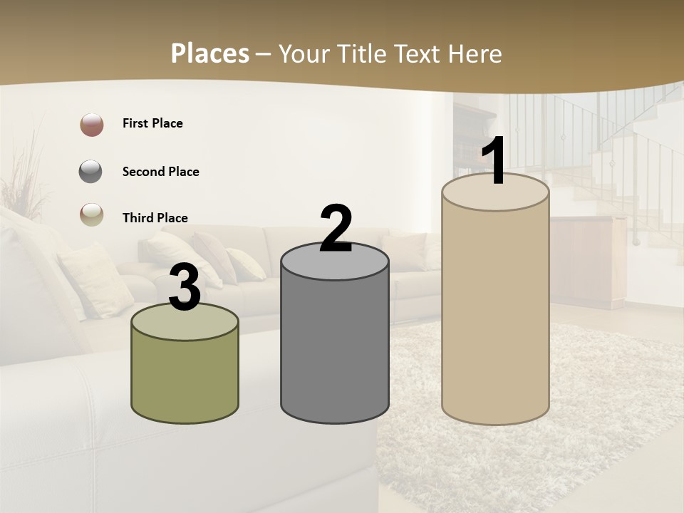 A Living Room With A Couch And A Stair Case PowerPoint Template