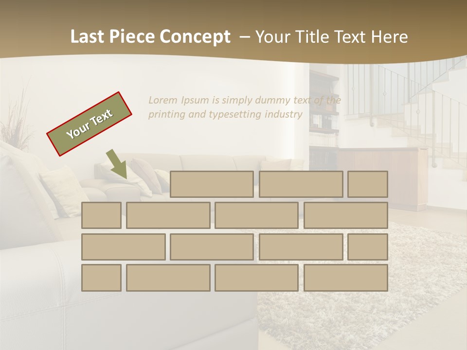 A Living Room With A Couch And A Stair Case PowerPoint Template