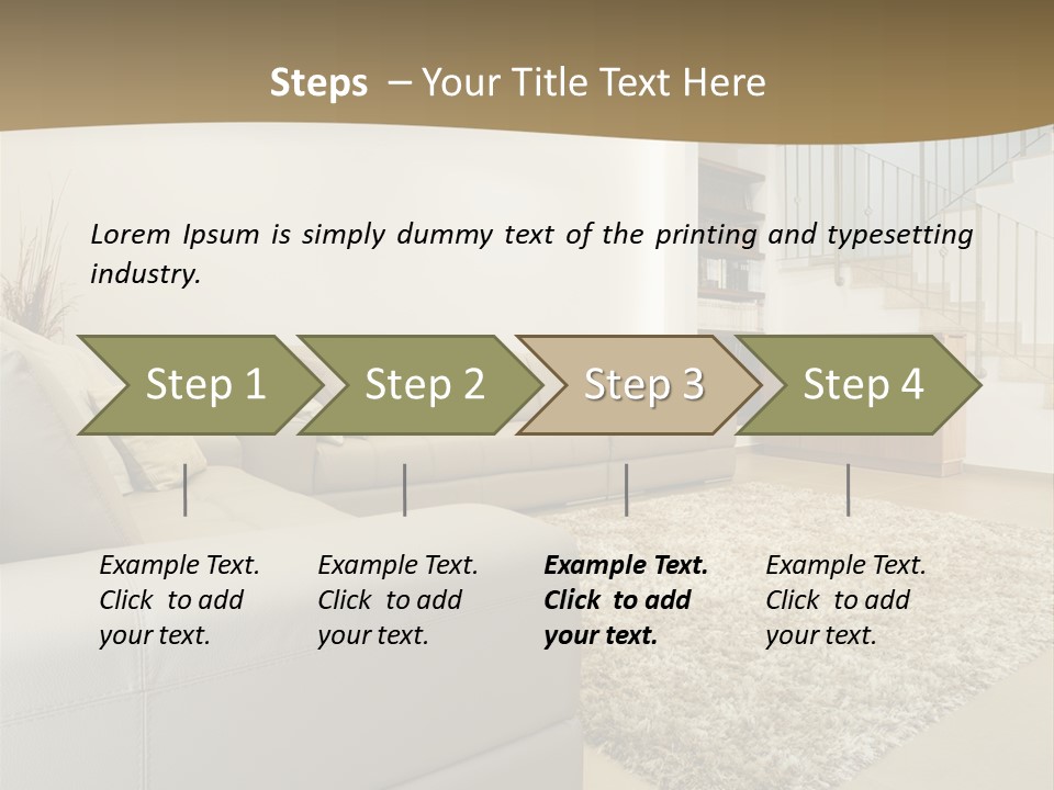 A Living Room With A Couch And A Stair Case PowerPoint Template