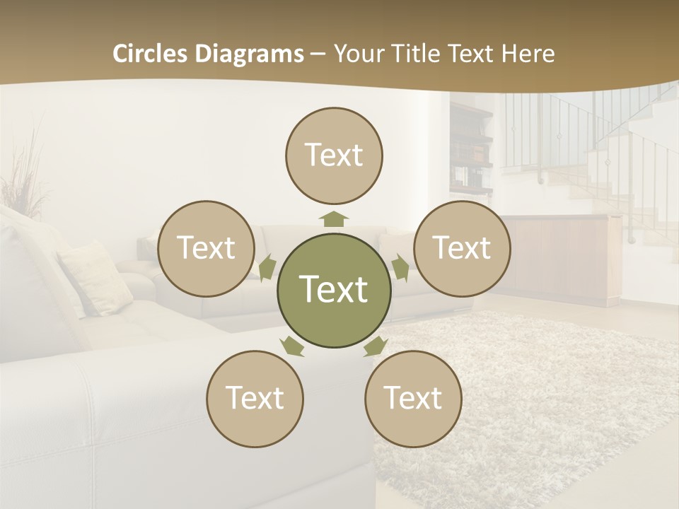 A Living Room With A Couch And A Stair Case PowerPoint Template