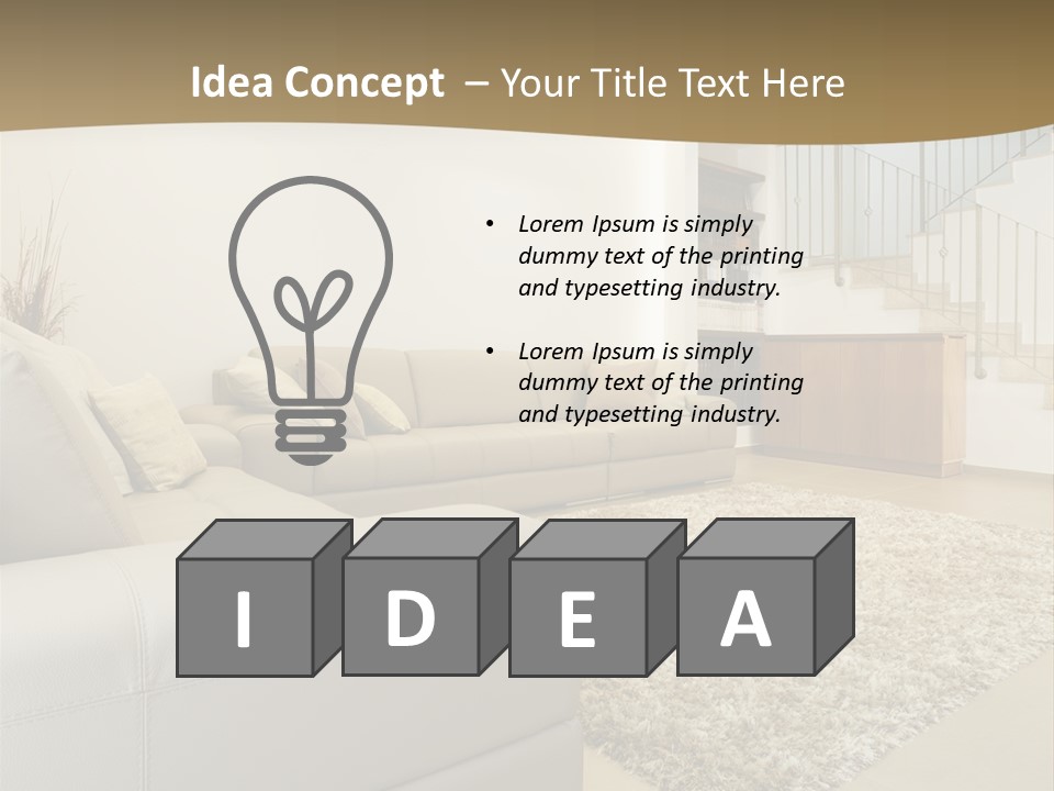 A Living Room With A Couch And A Stair Case PowerPoint Template