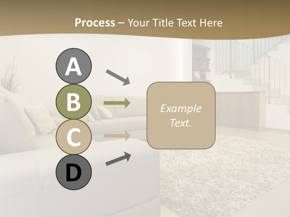 A Living Room With A Couch And A Stair Case PowerPoint Template