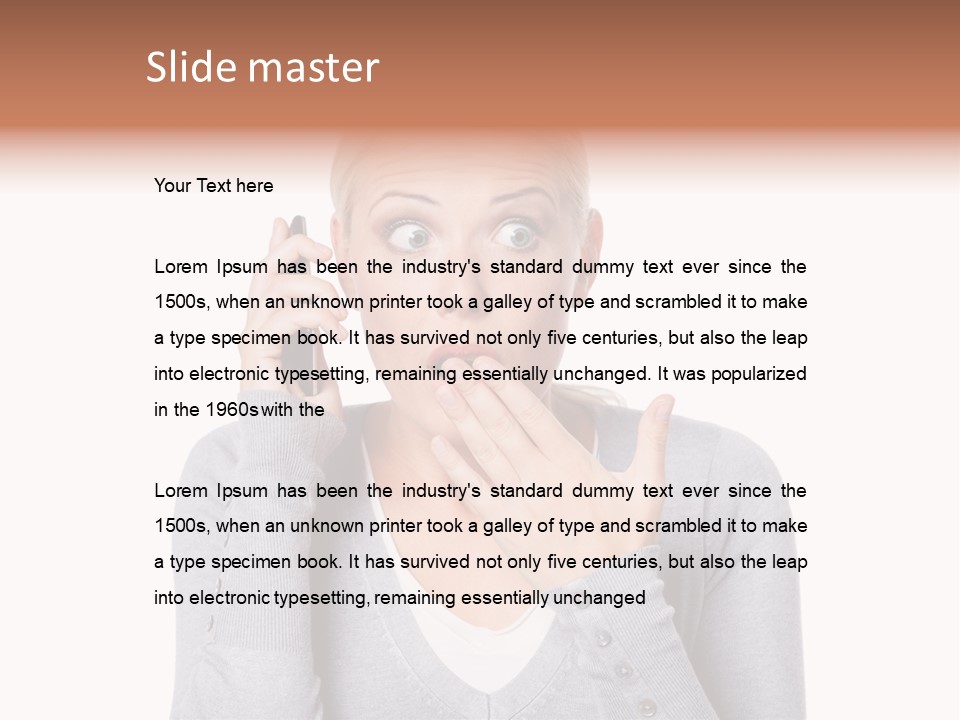 A Woman Holding A Cell Phone Up To Her Mouth PowerPoint Template
