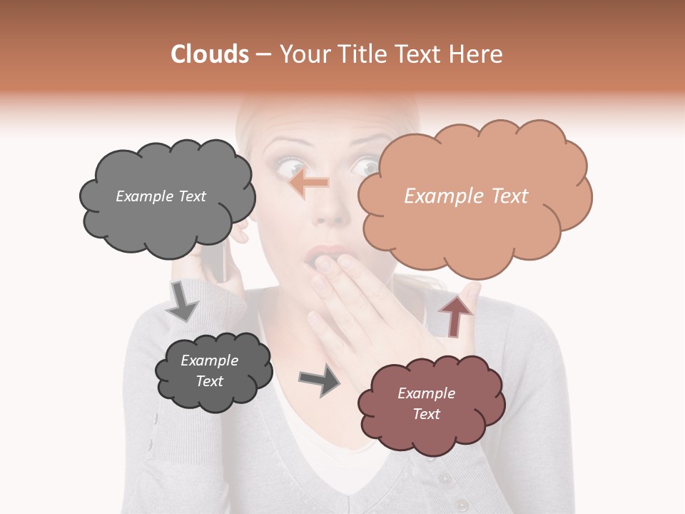 A Woman Holding A Cell Phone Up To Her Mouth PowerPoint Template