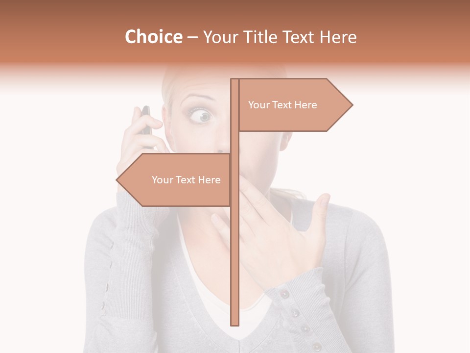 A Woman Holding A Cell Phone Up To Her Mouth PowerPoint Template