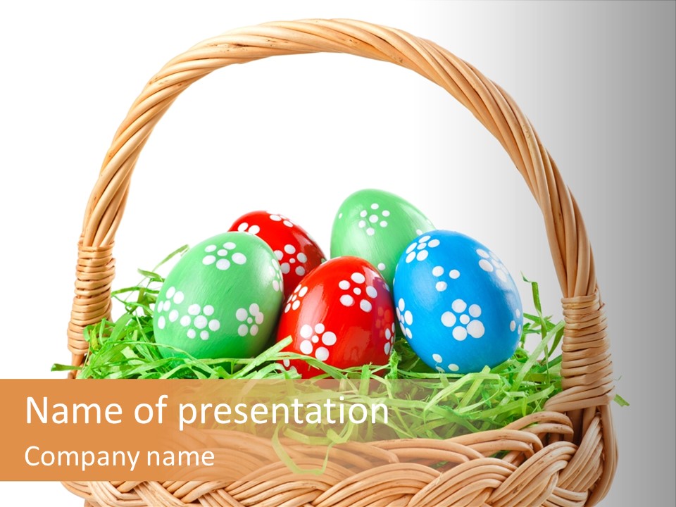 A Basket Filled With Colorful Easter Eggs On Top Of Green Grass PowerPoint Template
