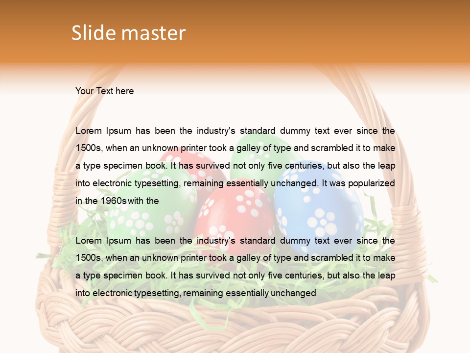 A Basket Filled With Colorful Easter Eggs On Top Of Green Grass PowerPoint Template