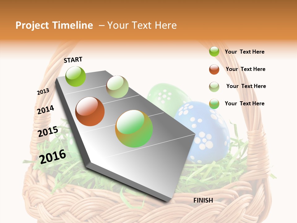 A Basket Filled With Colorful Easter Eggs On Top Of Green Grass PowerPoint Template