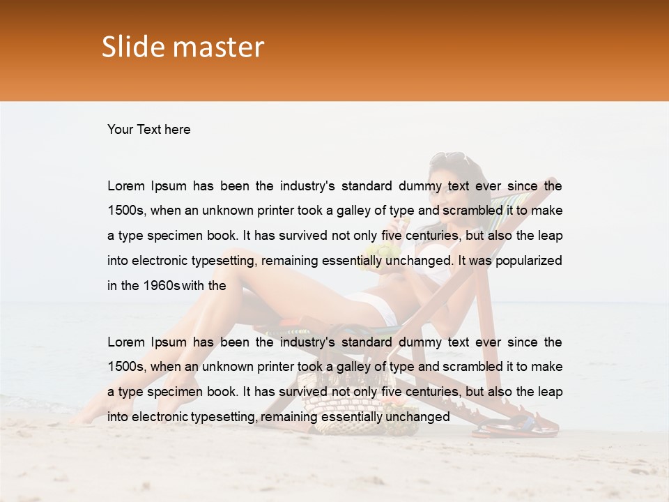 A Woman Sitting In A Chair On The Beach PowerPoint Template