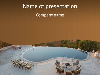 An Aerial View Of A Pool With Chairs Around It PowerPoint Template