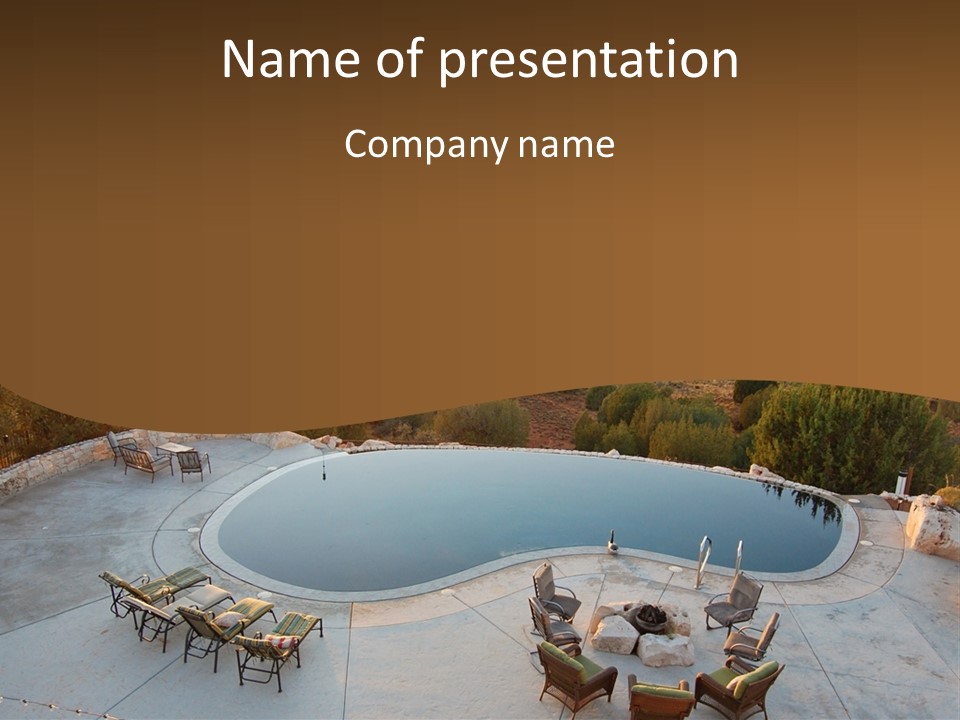 An Aerial View Of A Pool With Chairs Around It PowerPoint Template