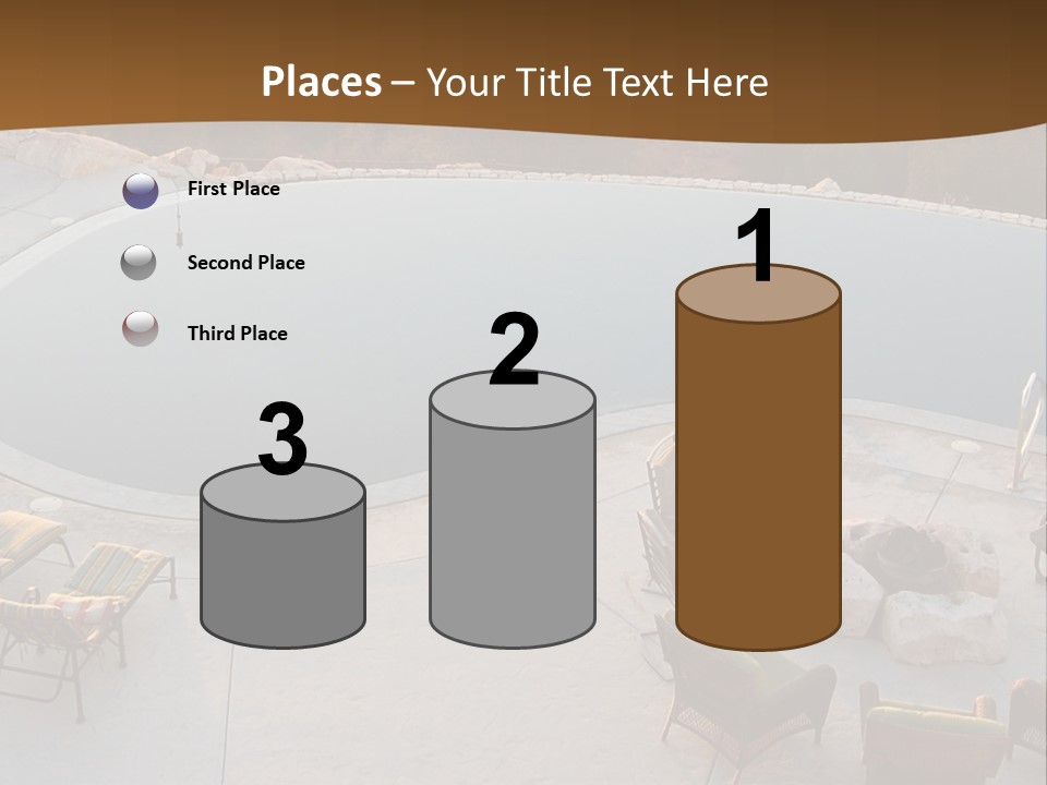 An Aerial View Of A Pool With Chairs Around It PowerPoint Template