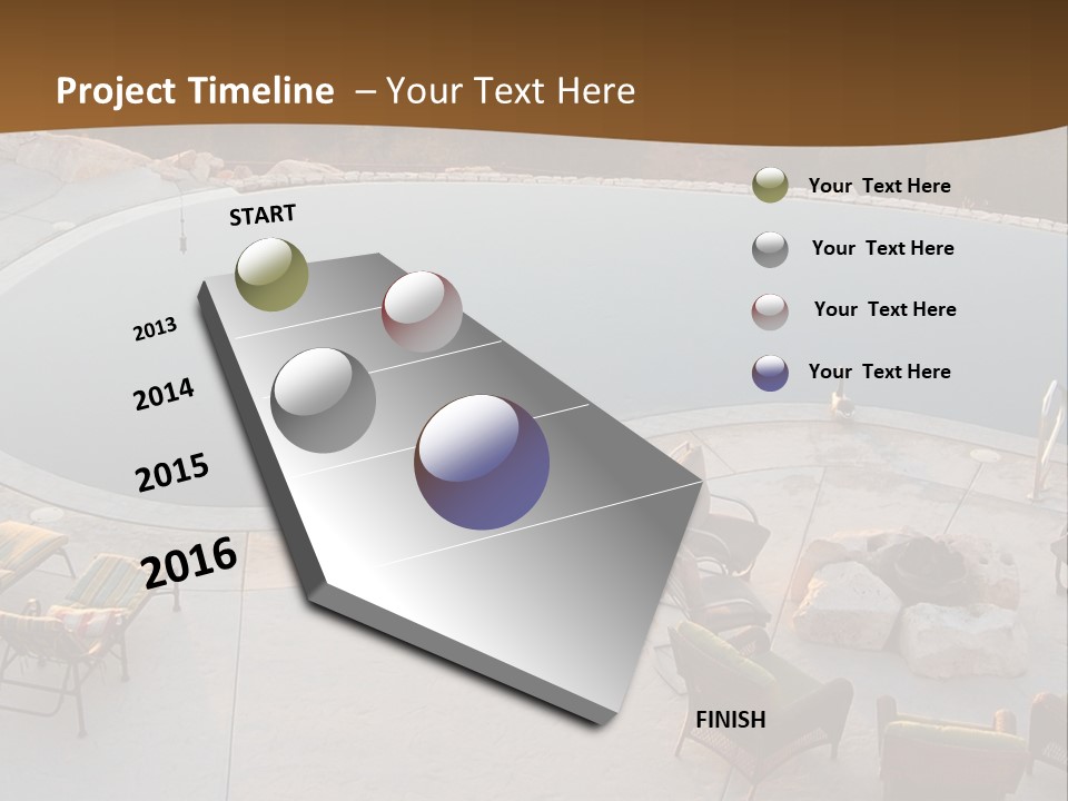 An Aerial View Of A Pool With Chairs Around It PowerPoint Template