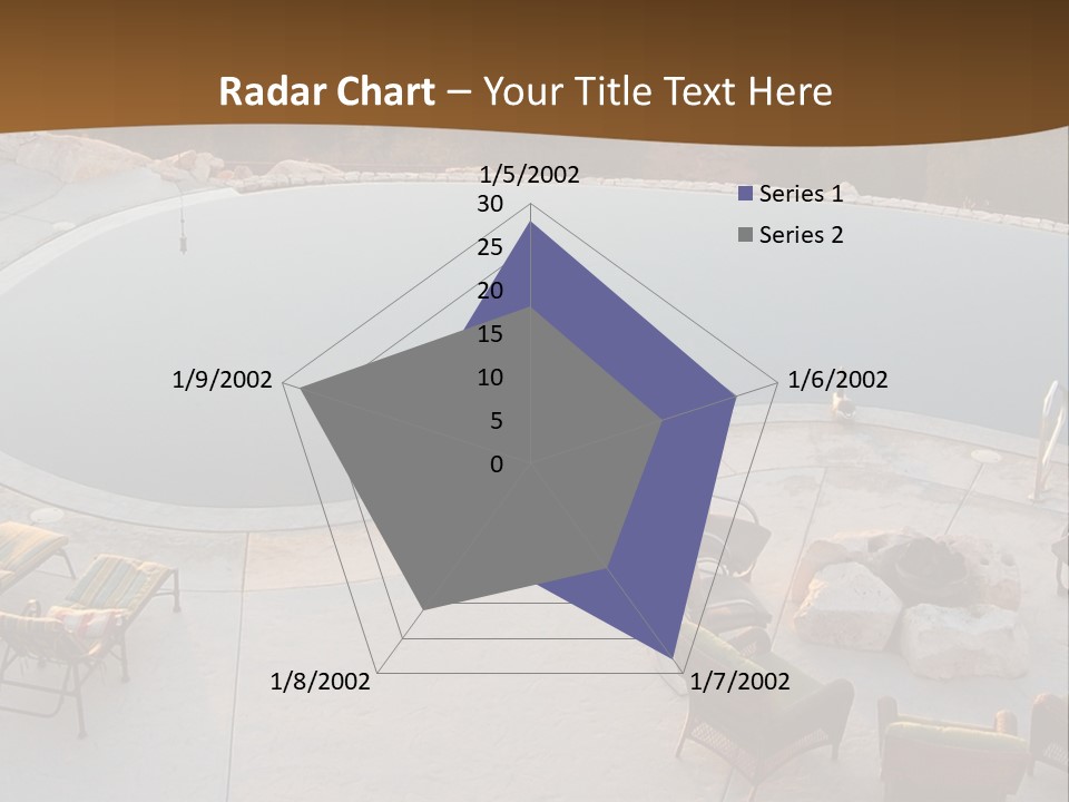 An Aerial View Of A Pool With Chairs Around It PowerPoint Template