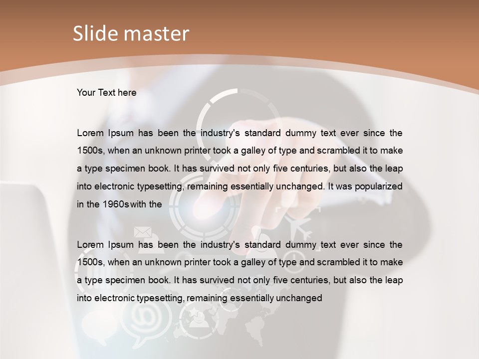 A Woman In A Business Suit Touching A Touch Screen PowerPoint Template